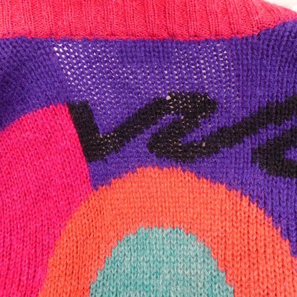 Art Deco Mohair Blend Knit Sweater Women's 12 Colorful Abstract Cardigan - Picture 9 of 11